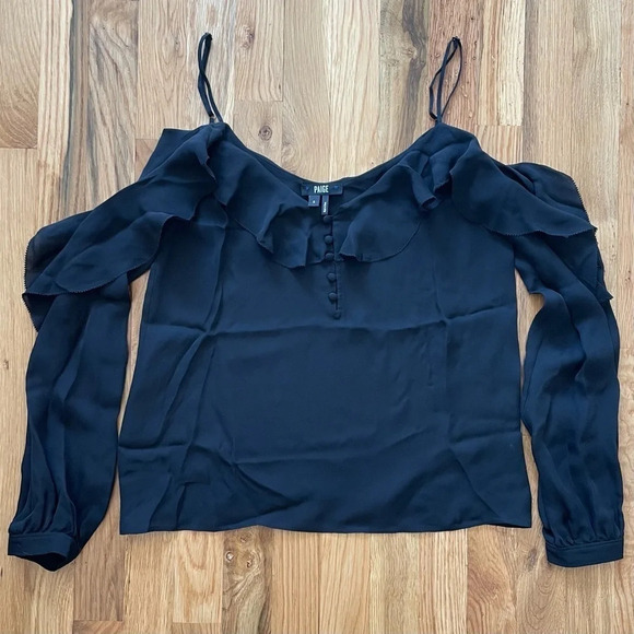 Paige Black Arabeth Cold Off Shoulder Silk Blouse Size S - Picture 2 of 4
